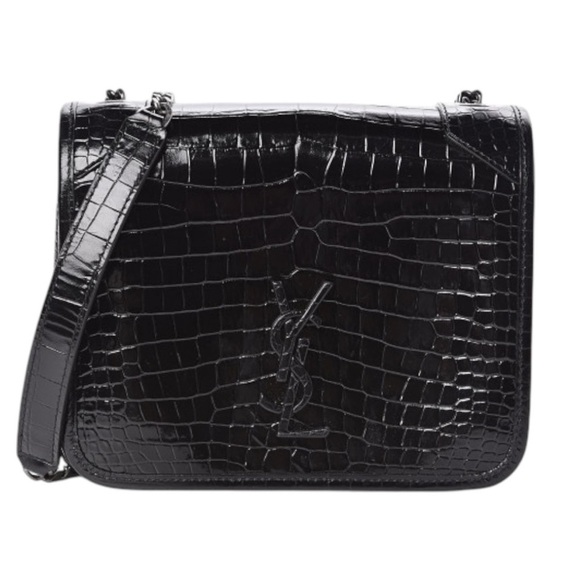 Saint Laurent Black Croc-Embossed Leather Crossbody Bag - Picture 1 of 15